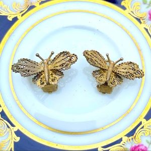 Vintage Gold Washed Filigree Butterfly Earrings